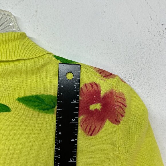 Michael Simon VTG Womens yellow green Sequin Beach Island Huts Cardigan medium - Picture 10 of 16